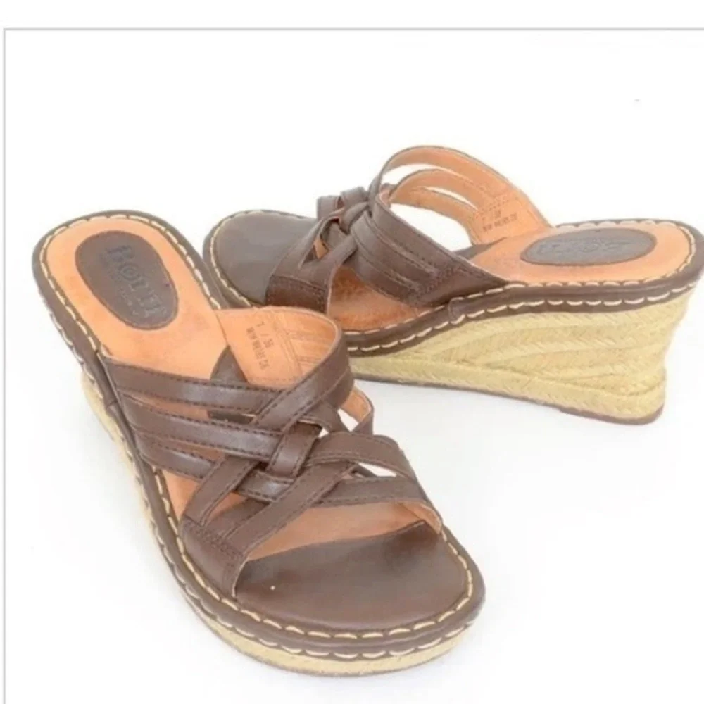 BORN Brown Espadrille Strappy Wedge Sandals​